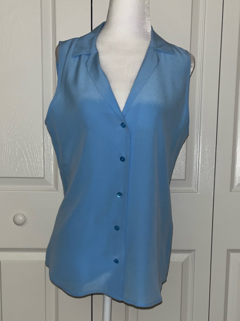 Equipment Silk Sleeveless Button-Front Blouse Sky Blue Xs